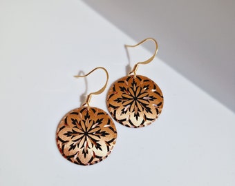 Copper Earrings For Woman ,Handmade Copper Carved,Paint Copper Earring Dangle Floral Earrings,