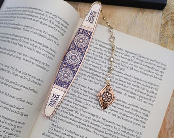 Copper-Embossed Bookmark with Stone-Adorned Chain Bohemian Style Handcrafted  - Unique Handmade Copper Pendant