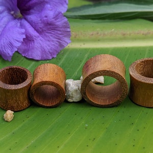 Pair Organic Hand Carved Teak Wood Double Flared Flesh Tunnels with Simple Cutout Plugs Gauged Earring 8G 6G 4G 2G 0G 00G 1/2&quot; 11/16&quot;(18mm)