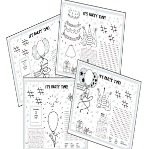 Hojas de actividades de cumpleaños DESCARGABLES para niños Divertidas e imprimibles de 4 a 8 años (laberintos, búsqueda de palabras, conectar puntos) Descarga instantánea en PDF Carta y A4