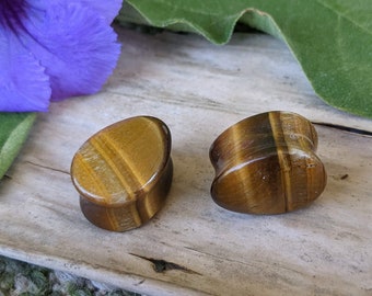 Tiger Eye Stone Ear Plugs: Hand Carved Teardrop Gauges