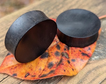 Pair Large Black Organic Hand Carved Areng Wood Solid Double Flared Ear Plugs Gauged Earrings 1&quot; 1 3/8&quot; 1 1/2&quot; 1 9/16&quot; 50mm 2&quot; 52mm Over 1&quot;