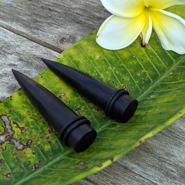 Pair Organic Hand Carved Areng Wood Tapered Pointed Shape Ear Plugs with Black O-Rings Gauged Earring 10G 8G 6G 4G 2G 0G 00G 1/2"