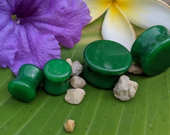 Hand Carved Jade Ear Plugs: Polished Double Flare Gauges