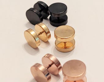 Clous d'oreilles ronds faux bouchons en acier : une paire de boucles d'oreilles noir/or/or rose