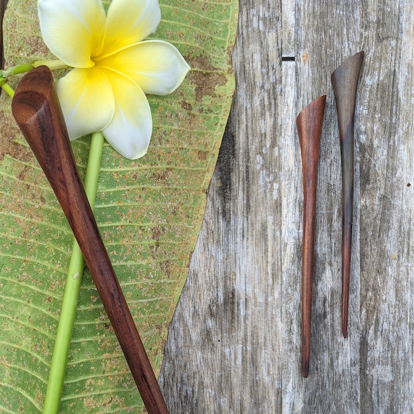 Hand Carved Sono Wood Hair Stick: Single Prong Hair Pin