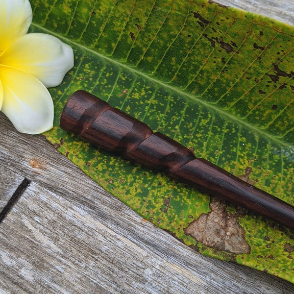Hand Carved Sono Wood Hair Stick: Long Spiral Hair Pin
