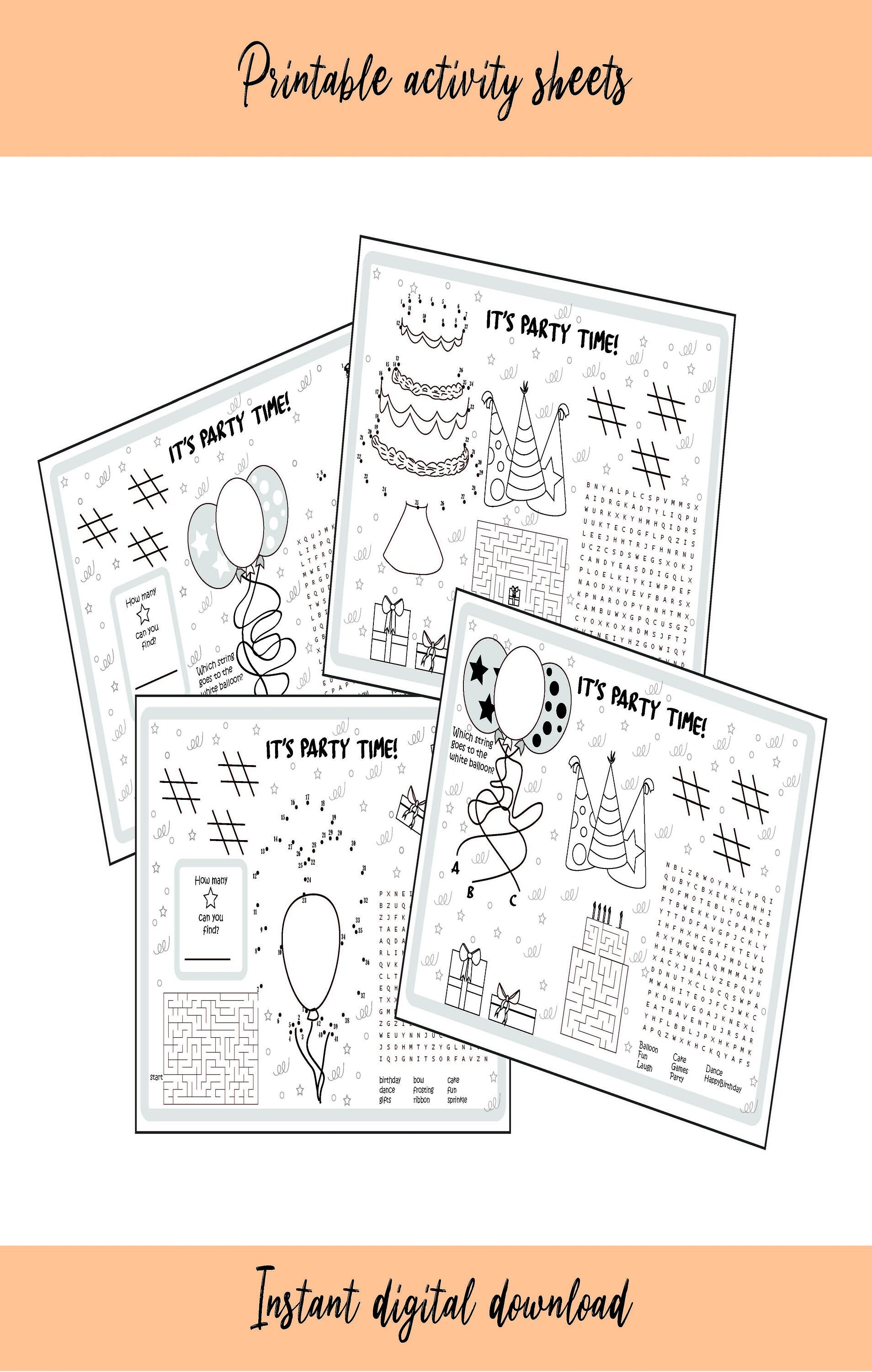 DOWNLOADABLE Birthday Activity Sheets for Kids Fun Printable - Etsy Canada