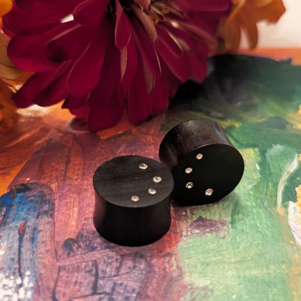 Hand Carved Areng Wood Ear Plugs: Black Double Flared Gauges