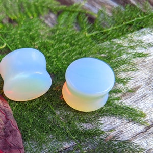 Pair Organic Hand Carved Moonstone Stone Polished Double Flared Ear Plugs Gauged Earring 4mm 6G 5mm 4G 6mm 2G 8mm 0G 10mm 00G 12mm 1/2&quot;