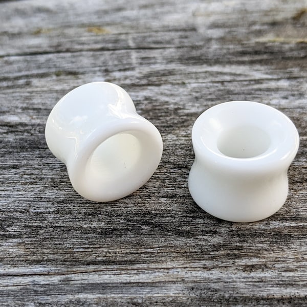 Pair Organic Hand Carved Ivory Stone Polished Double Flared Tunnel Ear Plugs Gauged Earring 6mm 2G 8mm 0G 10mm 00G 12mm 1/2"