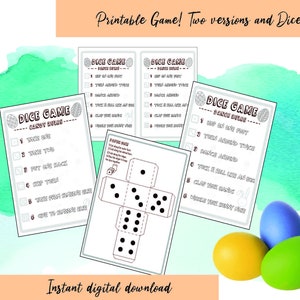 Printable Easter Candy or Dance Dice Game for Family or Classroom Fun - Two sizes & Printable Dice -  Black/White Easily Print and Color