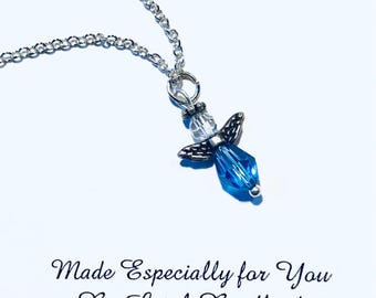 Angel Necklace for girls, Angel necklace handmade charm necklace for girls, Blue crystal beads Angel necklace, flower girl Christmas gift
