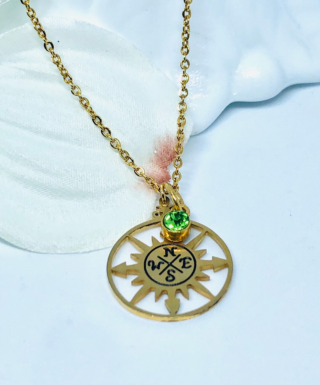 Necklace Birthstone, Gold Compass Pendant, Graduation Gift, Compass Travel Necklace Birthstone