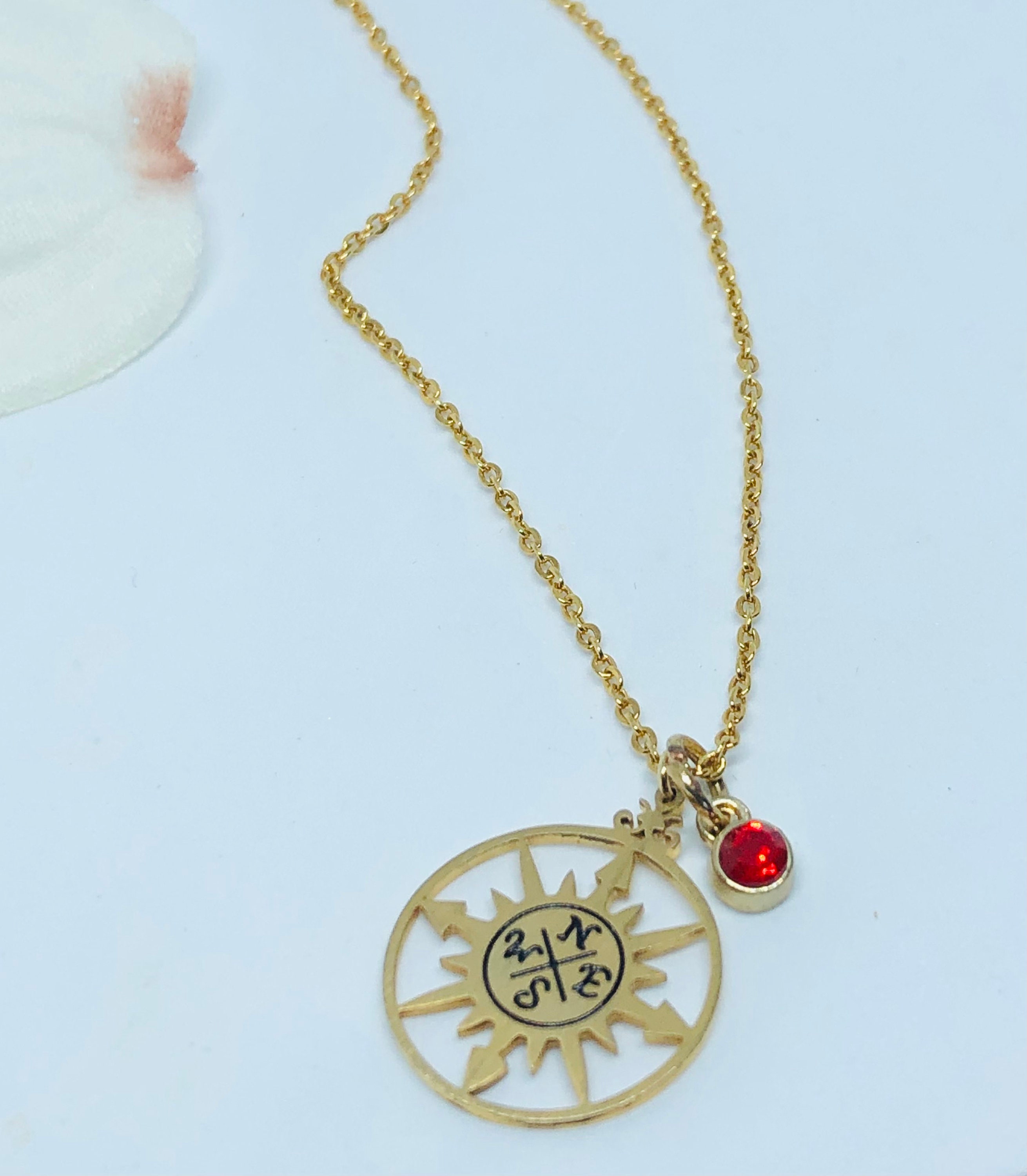 Necklace Birthstone, Gold Compass Pendant, Graduation Gift, Compass Travel Necklace Birthstone