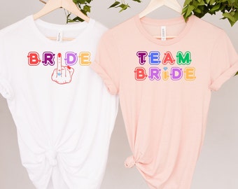 Colourful Bride and team ring finger T-shirt / Diamond Funny Bridal / Hen Bachelorette Party Top / Bride to be Engagement Shirt / Ring Tee