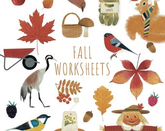 Fall theme worksheets, 18 pages, preschool