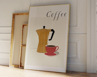 Printable Minimalist Coffee breakfast wall print, Modern Contemporary design, food illustration, printable wall art INSTANT DOWNLOAD