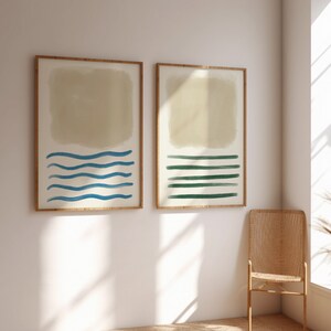 Set of 2 Minimalist Light Beige Line Art Print, Landscape minimal print Abstract, Neutral aesthetic, Sea Wall Prints poster