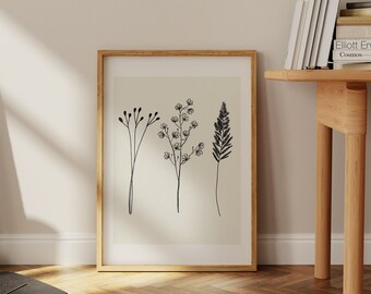 Printable Minimalist wild flowers wall art, Modern Contemporary design, living room, floral print, printable poster INSTANT DOWNLOAD