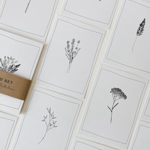 12 Floral postcards, 12 card set with minimal botanical illustrations image 1