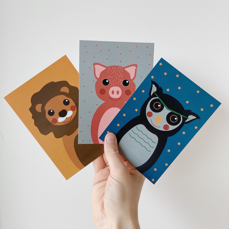 12 Animal postcards, 12 card set with colourful animal illustrations image 2