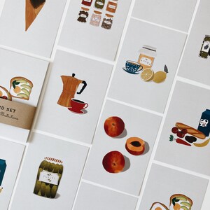 10 Food postcards, 10 card set with minimal illustrations, avocado toast, coffee, peaches and more image 4