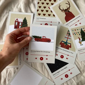 10 Christmas Music postcards, 10 card set with Christmas songs and illustrations. Christmas card and gift.