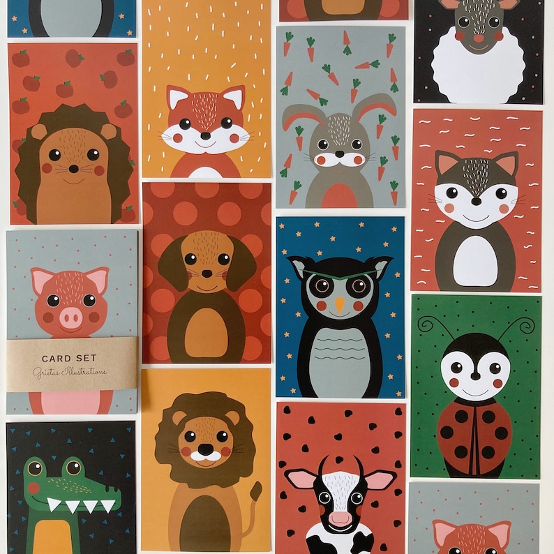 12 Animal postcards, 12 card set with colourful animal illustrations image 4