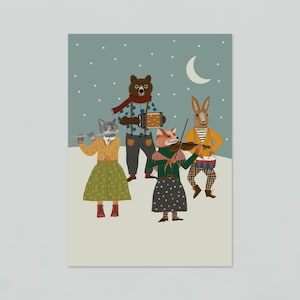 5 Christmas postcards, 5 card set with animals, simple and modern illustrations with bear, fox and bunny image 2