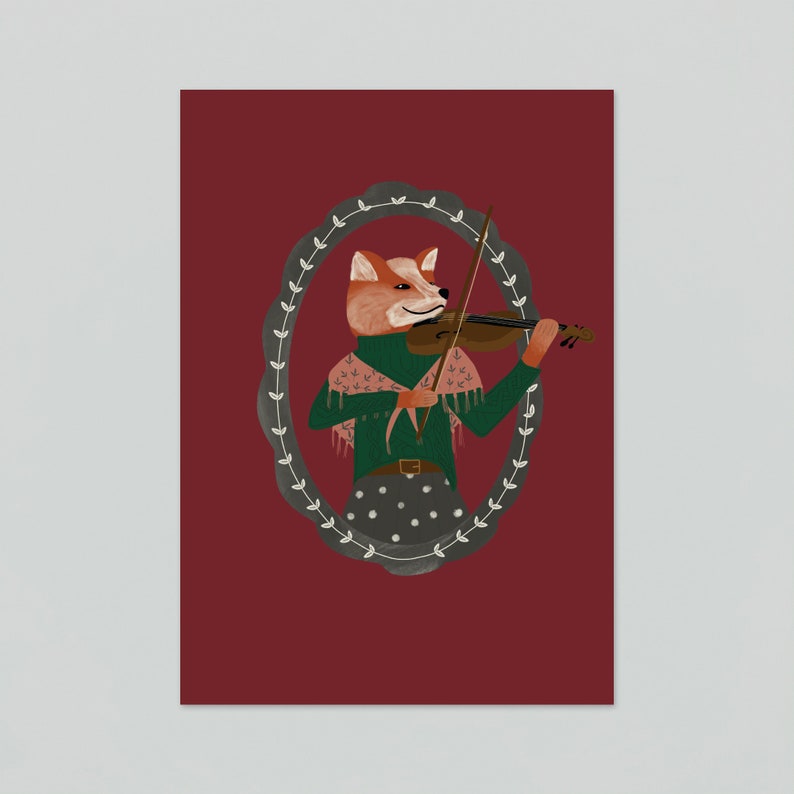 5 Christmas postcards, 5 card set with animals, simple and modern illustrations with bear, fox and bunny image 6