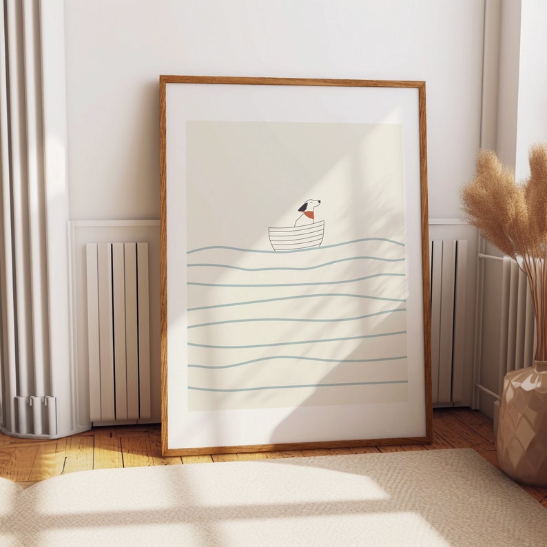 Dog and the sea minimal wall art printable