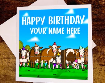 Carte d'anniversaire amusante - Carte d'anniversaire personnalisée - Carte de voeux vache - Carte 3D carrée