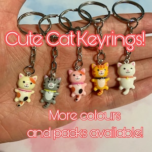 Cute cat keyrings - 8 cute coloured cats - Multipacks available