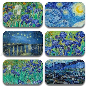Starry Nights & Irises Van Gogh, Altoid Tin insert, Printable Digital Download Collage Sheet, Candy Tin Decoupage, Gift Tag