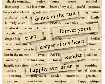 Inspirational Journal Words and Phrases - Love, Friendship, Printable Digital Download, Collage Sheet, Happy Words, Love Words, Sentiment