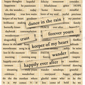 Inspirerende dagboekwoorden en -zinnen - liefde, vriendschap, afdrukbare digitale download, collageblad, blije woorden, liefdeswoorden, sentiment