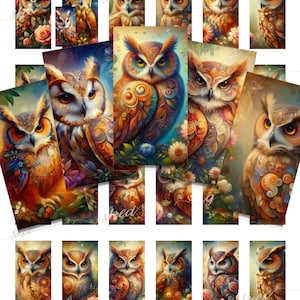 Whimsical Owl Domino Printable Collage Sheet - 1x2 Inch - 300 DPI