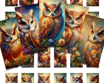 Halloween Owl Domino Tiles: Whimsical Collage Sheet (PDF & JPEG