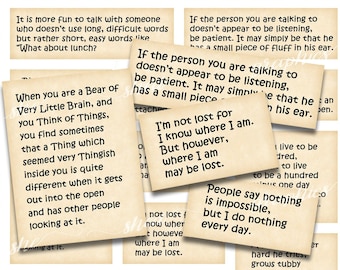 Winnie the Pooh Quotes, Journal Words and Phrases, Printable Digital Download, Collage Sheet, Printable ephemera, A A Milne
