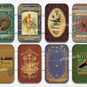 Altoid tin inserts, Birds and Nature Bookcovers, Printable Digital Download Collage Sheet, Candy Tin Decoupage, Gift Tag, altoid tin vintage