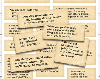 Winnie the Pooh Quotes III, Journal Words and Phrases, Printable Digital Download, Collage Sheet, Printable ephemera, A A Milne