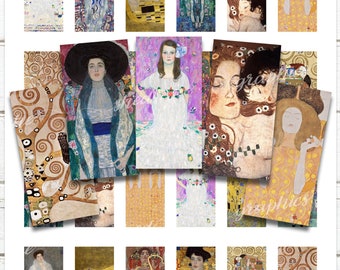 Gustav Klimt, Domino 1 x 2 po., Imprimable, Feuille de collage, Images graphiques, Art déco, Art nouveau, Symboliste