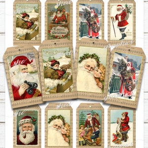 Vintage Santa Claus Gift Tags: Old Fashioned Christmas Clip Art (Digital Download)