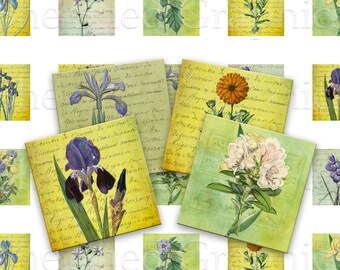 Fleurs de printemps Français Écriture manuscrite, Images numériques imprimables de 1 pouce pour bijoux de lunette en dôme de verre, image cabochon, feuille de collage