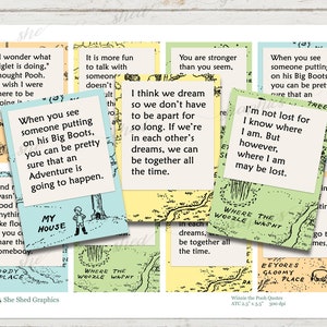 Citations de Winnie l'ourson, 2,5 x 3,5 pouces, taille ATC, cartes journal, imprimable en téléchargement numérique, feuille de collage, couleur