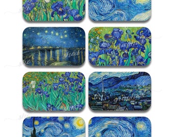Nuits étoilées et iris Van Gogh, insert en étain altoïde, feuille de collage imprimable en téléchargement numérique, découpage en étain bonbon, étiquette cadeau
