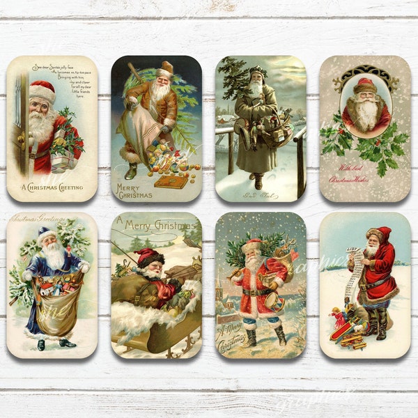 Vintage Santas, Altoid Tin Insert, 2.25" x 3.625", Printable Digital Download Collage Sheet, altoid tin vintage