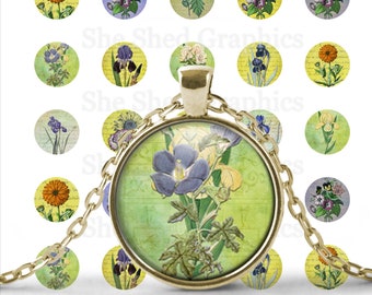 Spring Flowers 1" (25mm) Round, Printable Digital Images for glass dome bezel jewelry, cabochon image, collage sheet