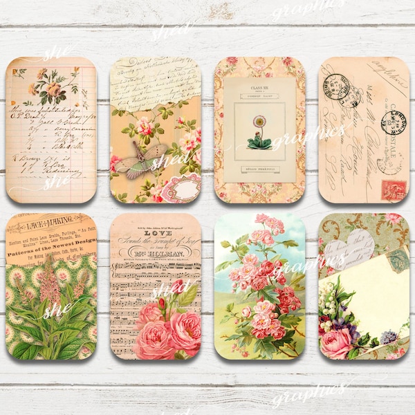 Altoid tin inserts, Vintage Ephemera, Antique Roses, Printable Digital Download Collage Sheet, Gift Tag, Candy Tin Decoupage